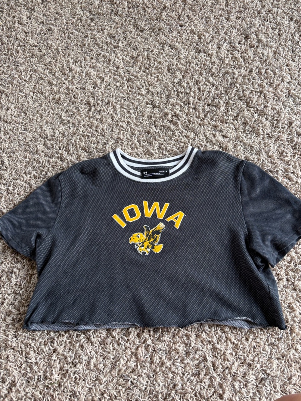 LG Black Cropped Tee with Yellow Iowa Graphic